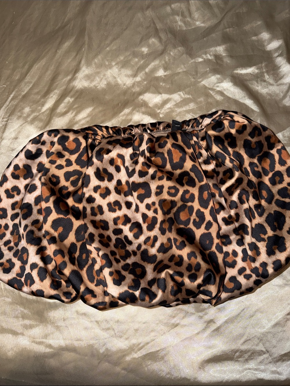 Leopard Print Satin bubble Mini Skirt - Brown